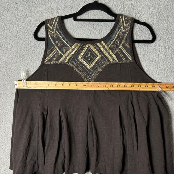 Free People Top Womens S Gray Embroidered Tank Swing‎ Back Cutout Top Boho Flowy - Picture 8 of 11